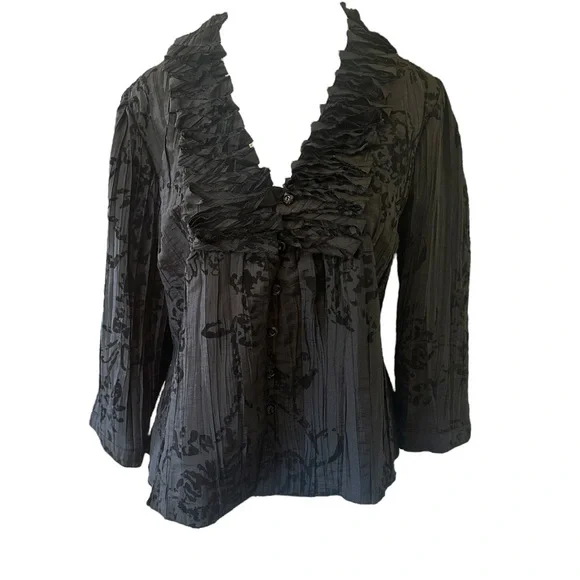 Harve Benard Women Top Size L Ruffle Crinkle Satin Goth Glam Romantic Whimsigoth - Picture 1 of 6